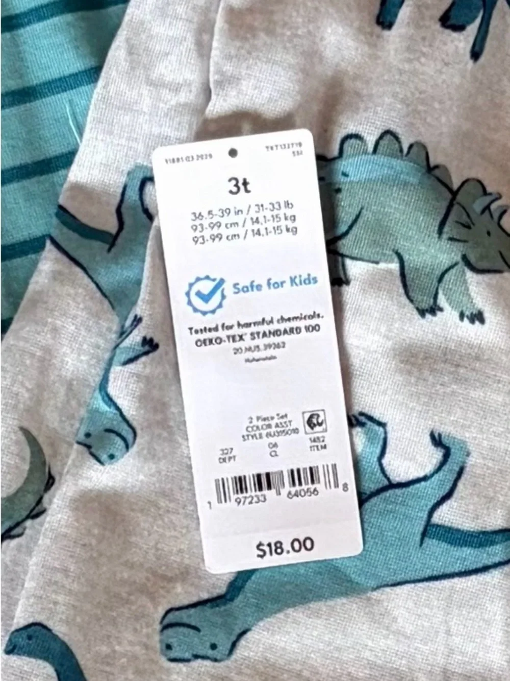Carter's Boys Teal Striped & Dino Print Footed One-Piece Set, NWOT, Size 3T